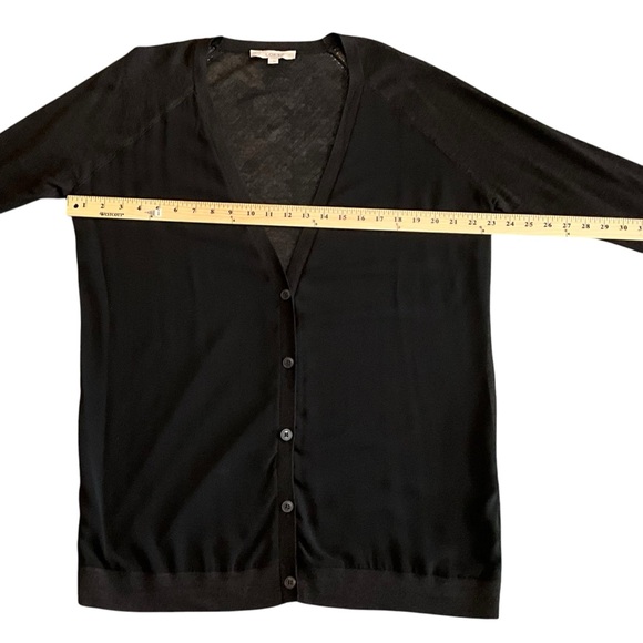 The Loft Long Sheer Front V Neck Button Mixed Media Cardigan - Picture 9 of 16